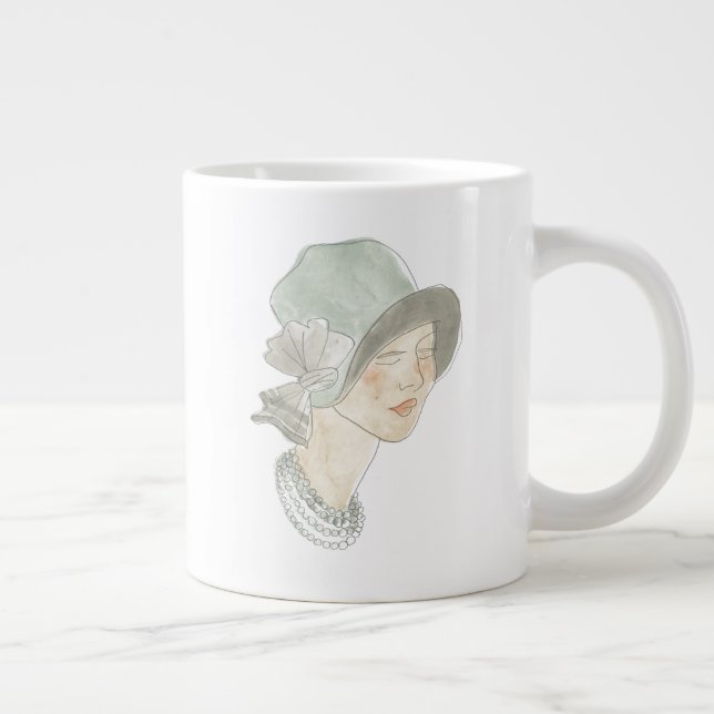 Taza De Café Gigante Esbozo de moda flapper - Mujer con Gorra (Derecha)