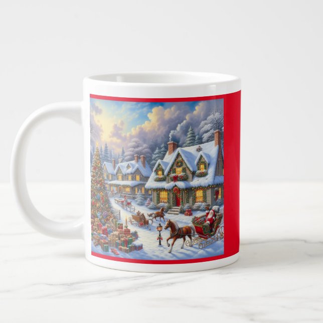 Taza De Café Gigante Escena de la aldea de Navidades encantadores (Izquierda)