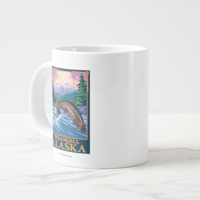 Taza De Café Gigante Escena de la pesca con mosca - Wrangell, Alaska (Izquierda)