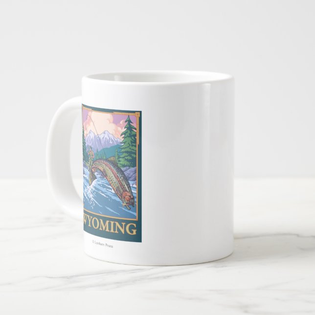 Taza De Café Gigante Escena de la pesca con mosca - Wyoming (Izquierda)