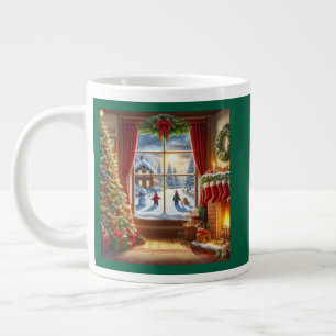 Taza De Café Gigante Escena de la ventana Navidades acogedores