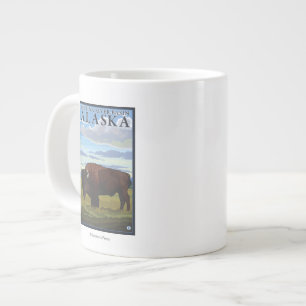 Taza De Café Gigante Escena del bisonte - cuenca de río de Chitina,