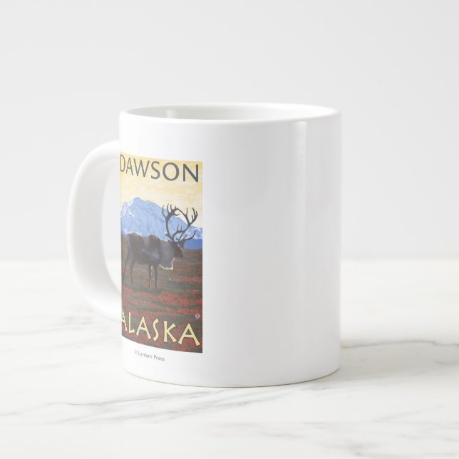 Taza De Café Gigante Escena del caribú - Dawson, Alaska (Izquierda)