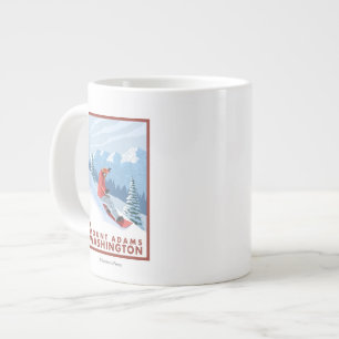 Taza De Café Gigante Escena del Snowboarder - soporte Adams, Washington