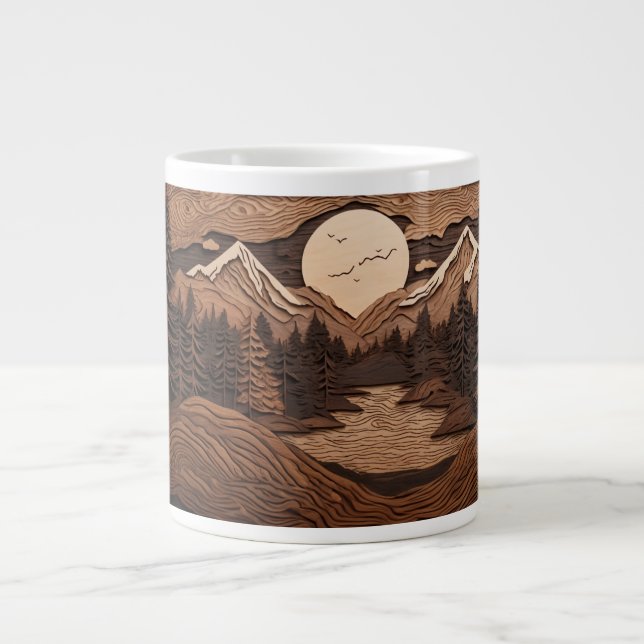 Taza De Café Gigante Escena nocturna forestal de Woodland Mug | Árbol d (Frente)