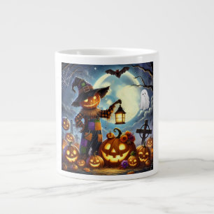 Taza De Café Gigante Espantapájaros y calabazas de Halloween