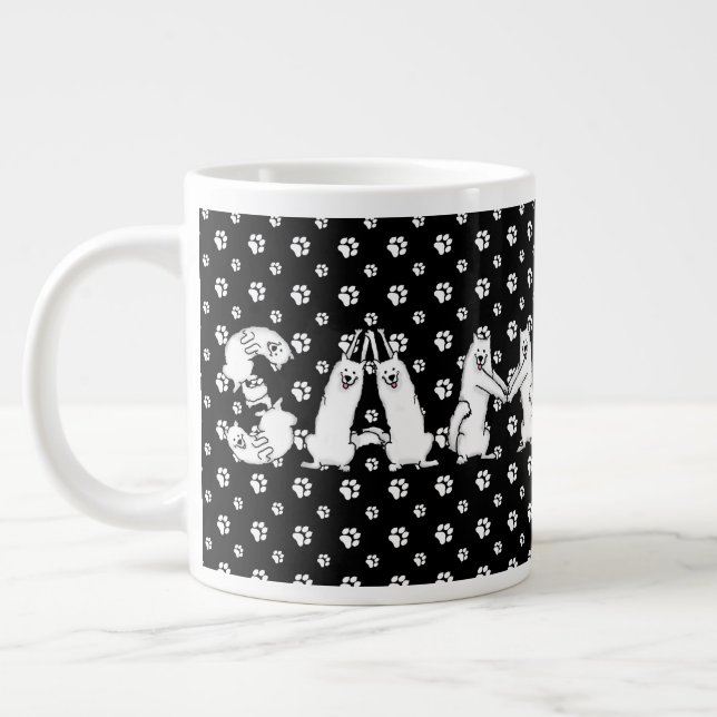 Taza De Café Gigante Espeleada con Samoyed en letras de perro saqueadas (Izquierda)