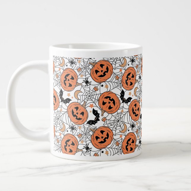 Taza De Café Gigante Espeluznante Patrón Halloween de Calabaza (Izquierda)