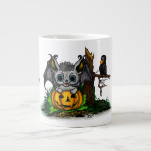 Taza De Café Gigante Esperando Halloween , Cute Bat y Raven