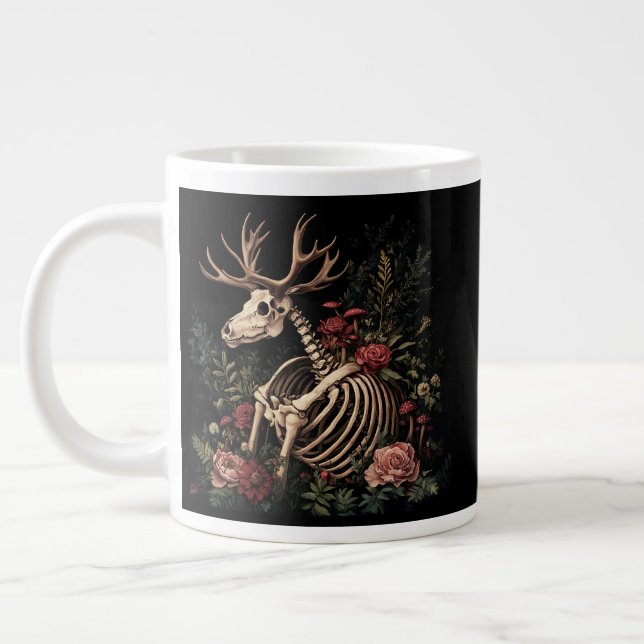 Taza De Café Gigante Esqueleto de ciervos florales góticos (Izquierda)