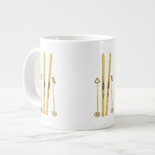 Taza De Café Gigante Esquíes De Oro Y Pollos   Ilustracion de esquí de