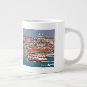 Taza De Café Gigante Esquina de Lisboa con el antiguo ferry en el río T