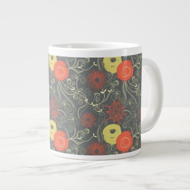 Taza De Café Gigante Estampado de flores retro (Derecha)