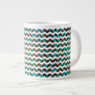Taza De Café Gigante Estampado marrón y azul turquesa de cebra en chevr