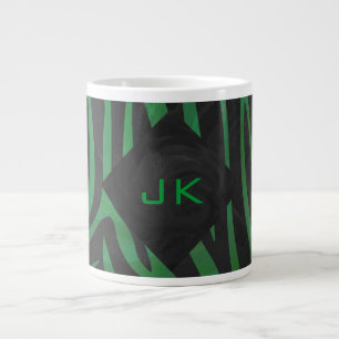 Taza De Café Gigante Estampado Monograma de Cebra Negro y Verde