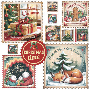 Taza De Café Gigante Estampillas Postales Antiguas de Navidad Xmas