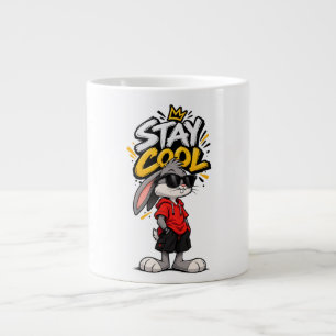Taza De Café Gigante Estilo Callejero Conejo Gráfico 'Mantén la Calma'