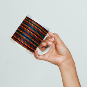 Taza De Café Gigante Estilo Retro de los 70 Navy y Mostaza Boho Chevron