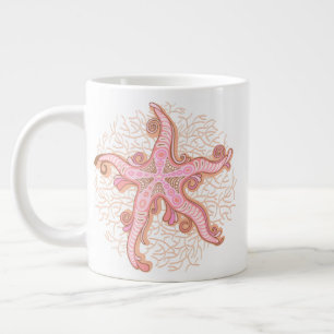 Taza De Café Gigante Estrella de mar y coral rosa patrón pastel