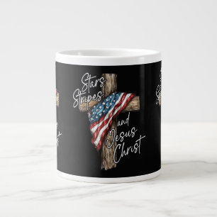 Taza De Café Gigante Estrellas Rayas y Jesucristo Fe Patriota