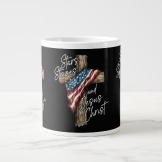 Taza De Café Gigante Estrellas Rayas y Jesucristo Fe Patriota