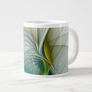 Taza De Café Gigante Evolución fractal, arte abstracto dorado turquesa