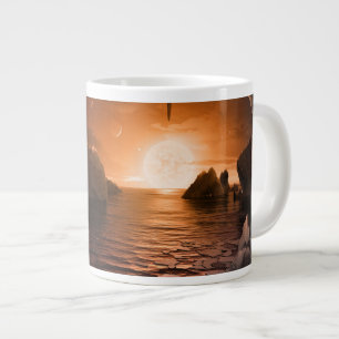 Taza De Café Gigante Exoplanet Trappist-1f Desde Su Lado De La Noche De