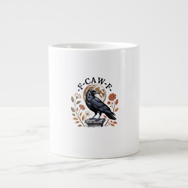 Taza De Café Gigante F-Caw-F Raven Moon Gothic Halloween Crow Bird Love (Frente)