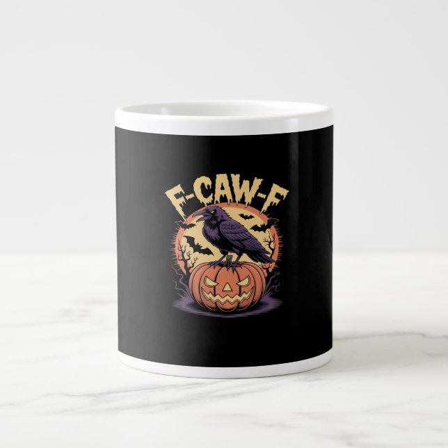 Taza De Café Gigante F-Caw-F Spooky Halloween Raven Pumpkin- Bat Moon N (Frente)