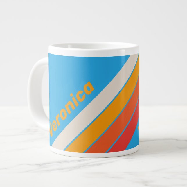 Taza De Café Gigante Faded Surf Blue Stripes with Name (Izquierda)