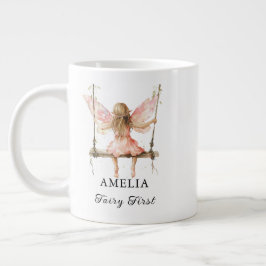 Taza De Café Gigante Fairy First Watercolor Floral Chicas 1º cumpleaños