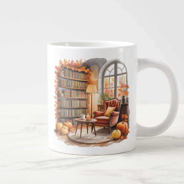 Taza De Café Gigante Fall Window Reading Mug — Cozy Chair & Books (Derecha)