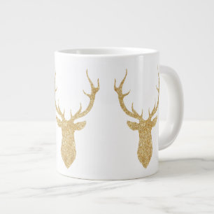 Taza De Café Gigante Falsos ciervos del navidad del purpurina del oro
