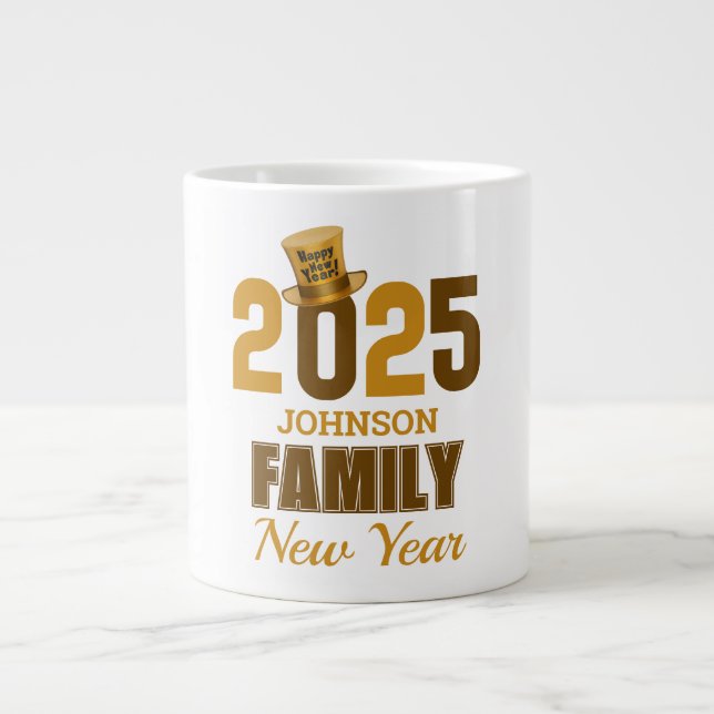 Taza De Café Gigante Familia 2025 personalizada Feliz Año Nuevo (Frente)