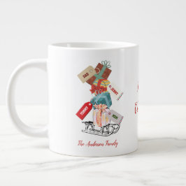 Taza De Café Gigante Familia Verde Rojo Invierno Sleigh Navidades moder