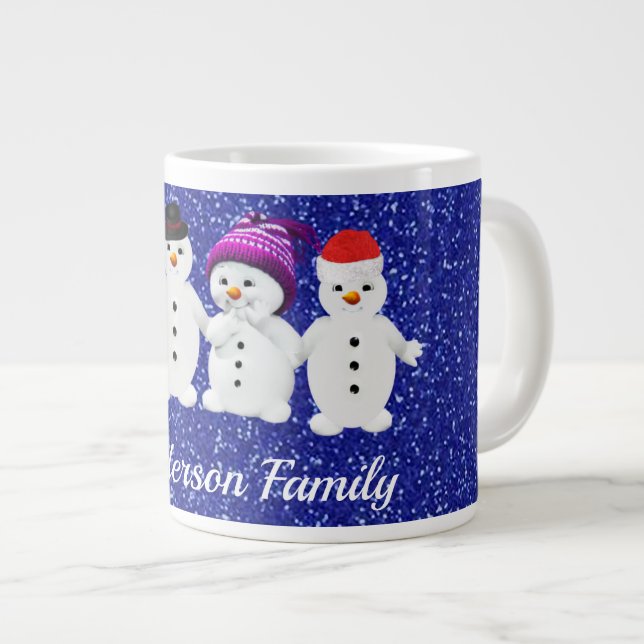 Taza De Café Gigante Family of Four Snowmen Blue Sparkle Winter    (Derecha)