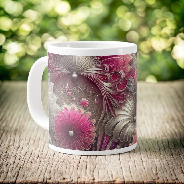 Taza De Café Gigante Fans de rosa y plateado Art Nouveau (Subido por el creador)