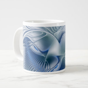 Taza De Café Gigante Fantasía dinámica tonos azules arte fractal abstra
