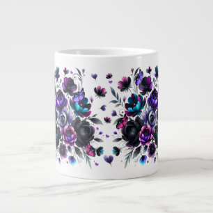 Taza De Café Gigante Fantasía floral brillante y oscura con mariposas
