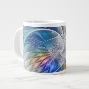 Taza De Café Gigante Fantasía floral, flor fractal abstracta colorida