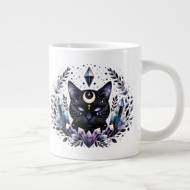Taza De Café Gigante Fantasía Gato sotétrico de cristal negro (Derecha)