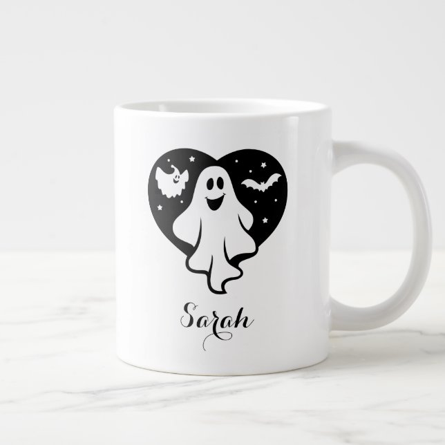 Taza De Café Gigante Fantasma De Halloween Con Corazón Y Barba (Derecha)