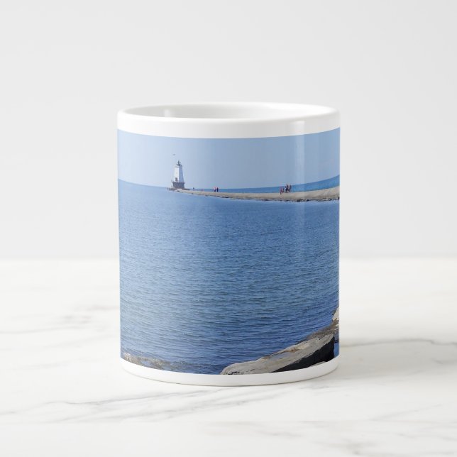 Taza De Café Gigante Faro North Pierhead, Ludington, MI (Frente)