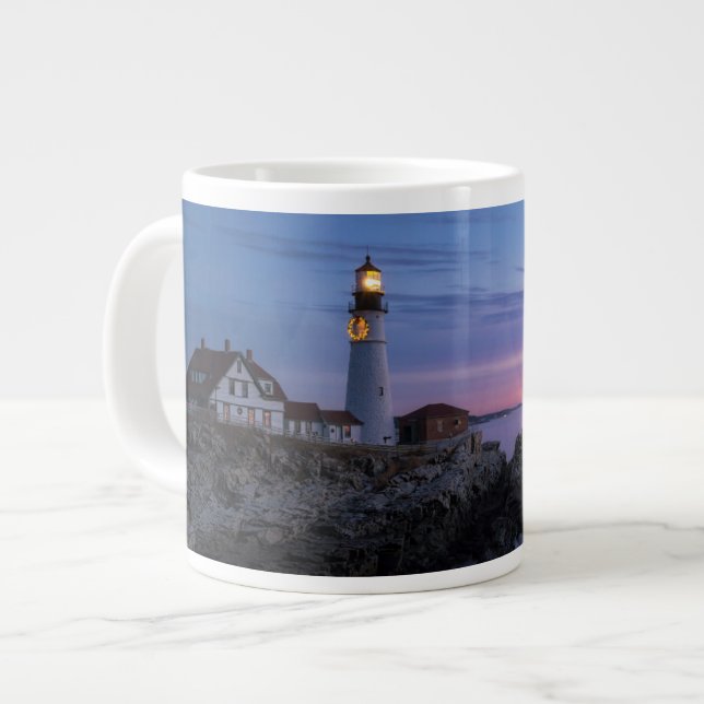 Taza De Café Gigante Faros | Faro Cape Elizabeth Maine (Izquierda)