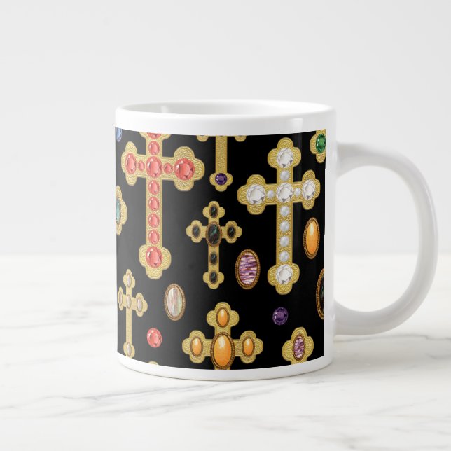 Taza De Café Gigante Faux Birthstone cruza y suelta joyas en negro (Derecha)
