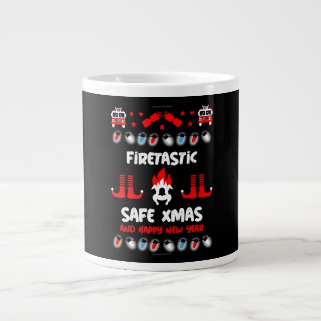Taza De Café Gigante Felices navidades de los bomberos (Frente)