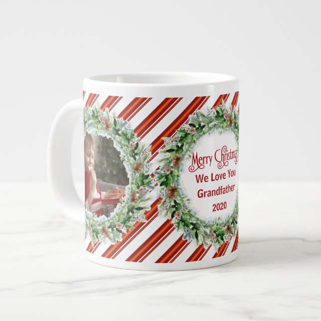 Taza De Café Gigante Feliz abuelo de Navidad, te amamos fotos (Izquierda)