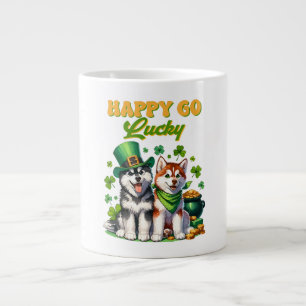 Taza De Café Gigante Feliz Afortunado Lindo Husky Día de San Patricio