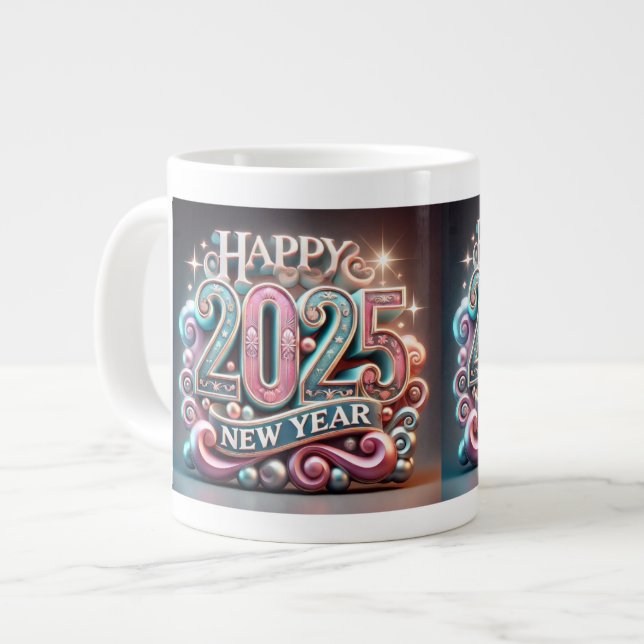 Taza De Café Gigante Feliz Año Nuevo 2025, tazón especial de Personaliz (Izquierda)