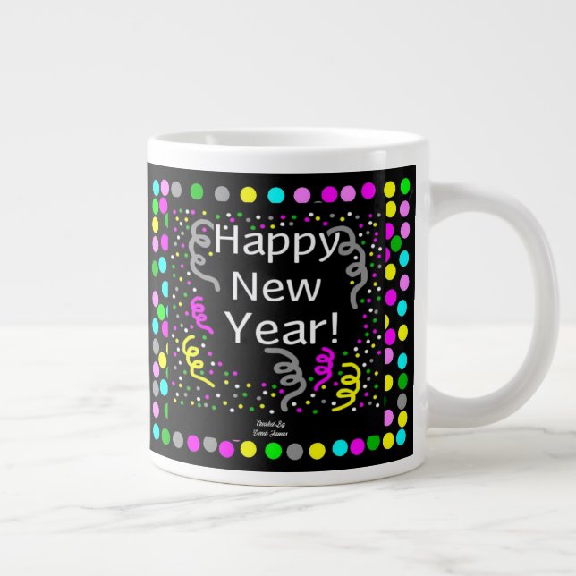 Taza De Café Gigante Feliz Año Nuevo saludos Jumbo Mug (Derecha)